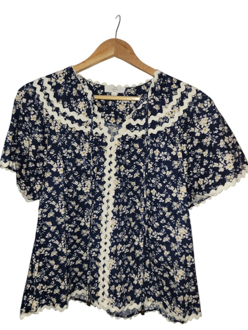 Entro Midnight Botanica Top with Lace Trim - S